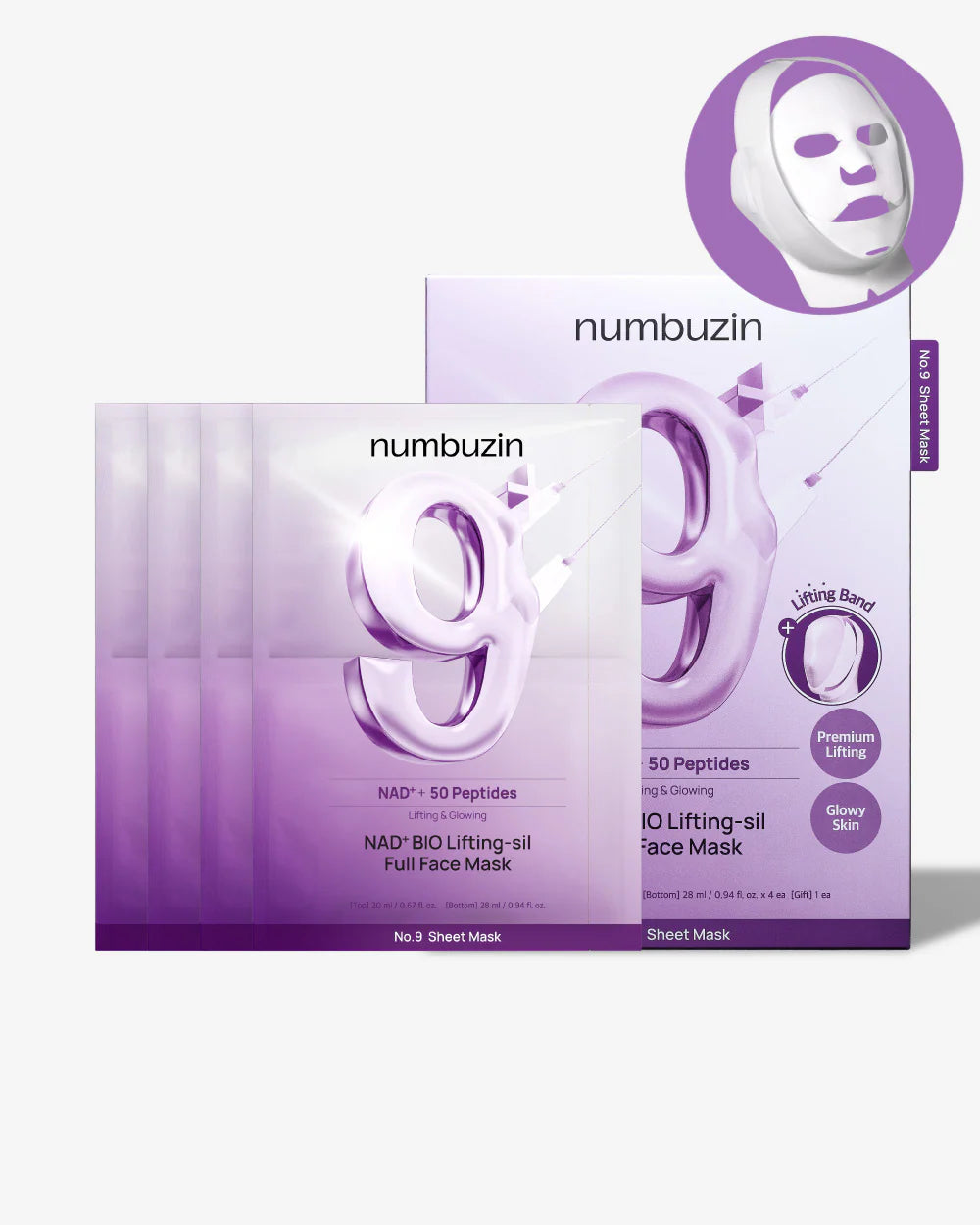 NUMBUZIN No.9 NAD+ Bio Lifting-sil Full Cover Facial  Mask (4 Sheets)